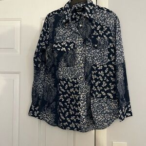 Lauren Ralph Lauren Navy and White Patchwork Paisley Shirt